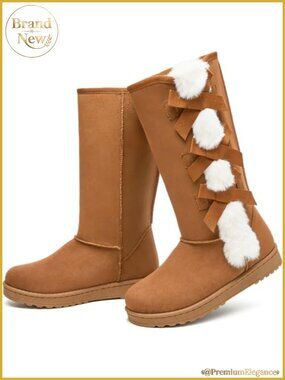 Womens Mid Calf Winter Snow Boots Fuzzy Faux Suede Warm Lined